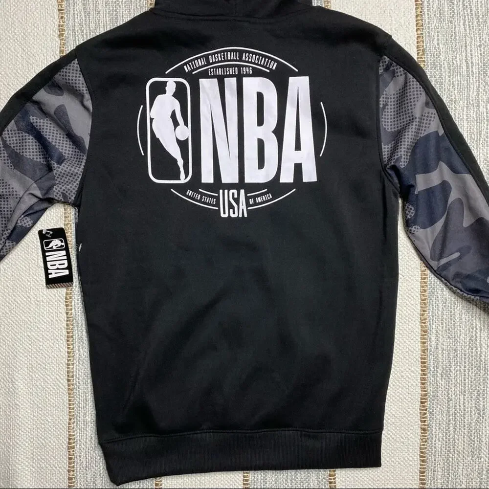 NBA Black Camo Fleece Hoodie Sweatshirt Men’s Size Small - Picture 4 of 8